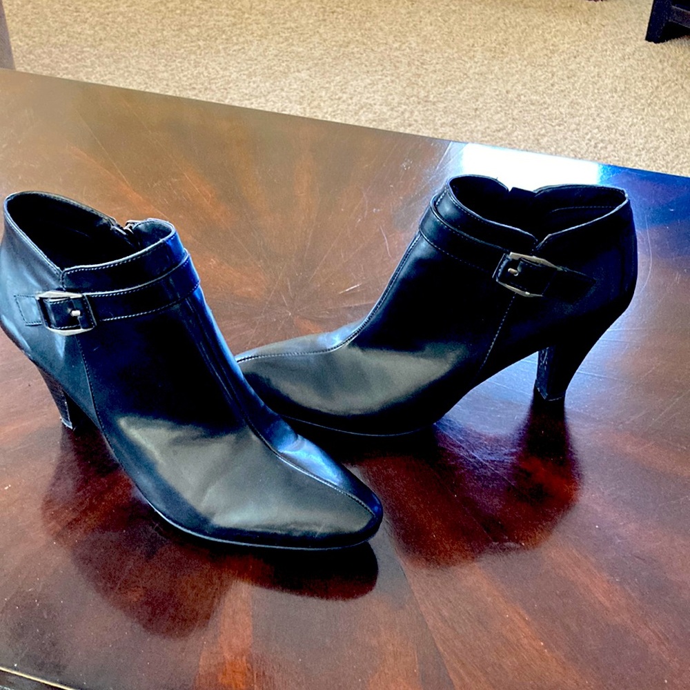 Black leather booties